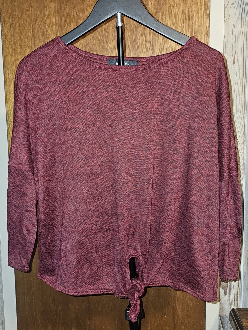 Forever 21 Women's Tie-Front Long Sleeve Top in Burgundy